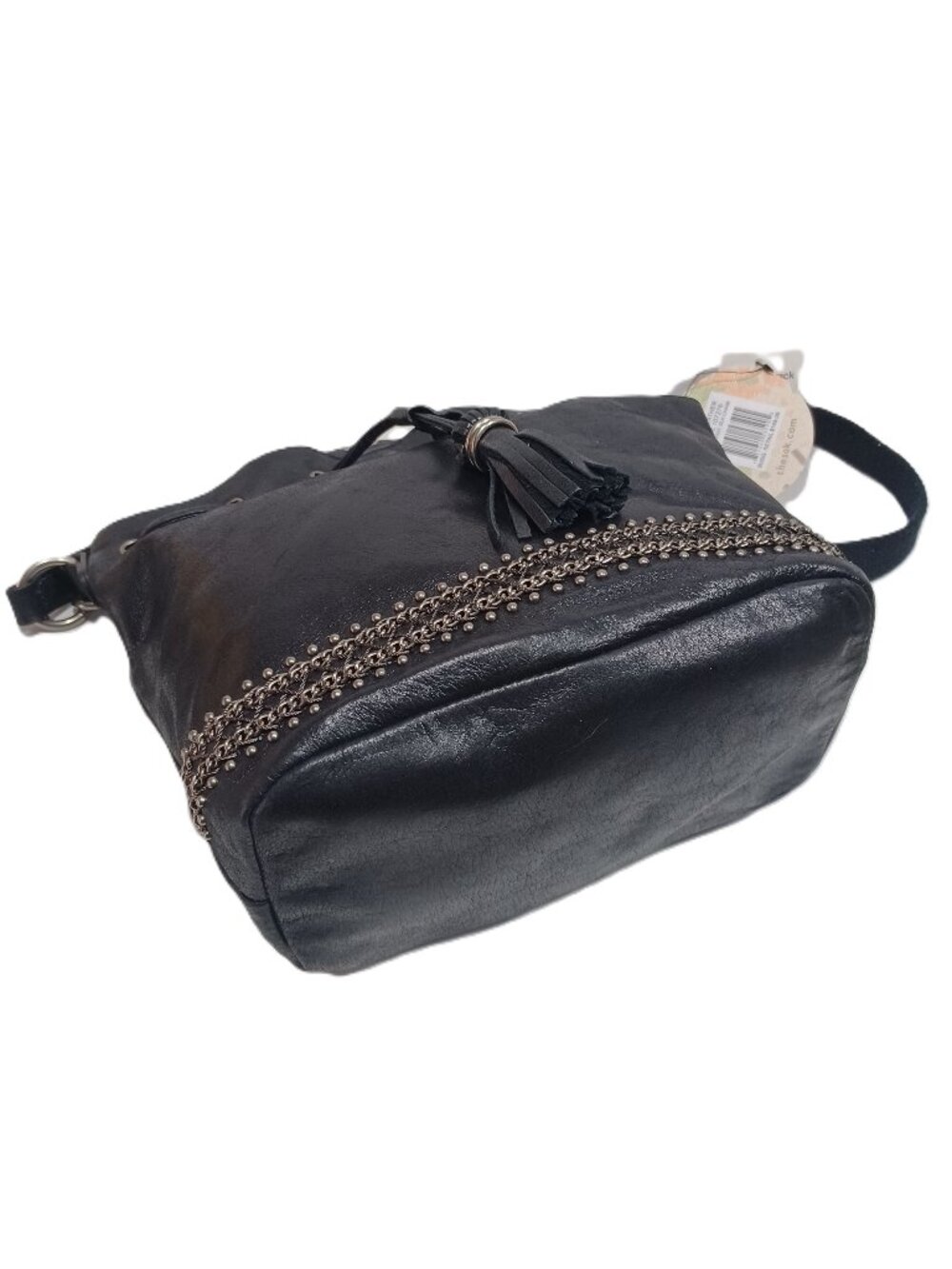 NWT The Sac Ukiah Black Leather Heritage Style Drawstring Bucket Bag - Picture 12 of 13